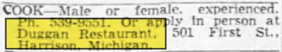 Duggans Restaurant & Motel - Mar 1964 Ad